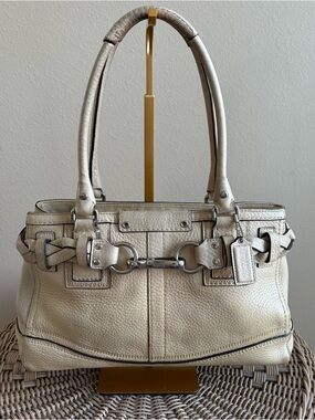 Vintage Coach Hampton Carryall Satchel in a cream pebbled leather